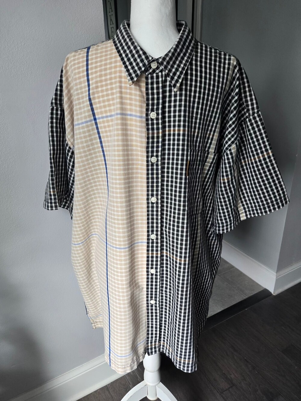 Evolution in Design Mixed Patchwork Plaid Button Down Shirt Men's 2XL Gingham